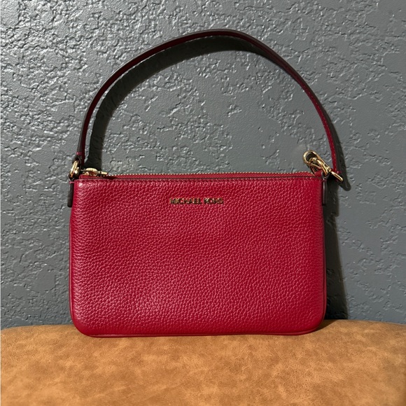 Michael Kors Handbags - Michael Kors Jet Set Small Pebbled Leather Convertible Wristlet Cherry Red